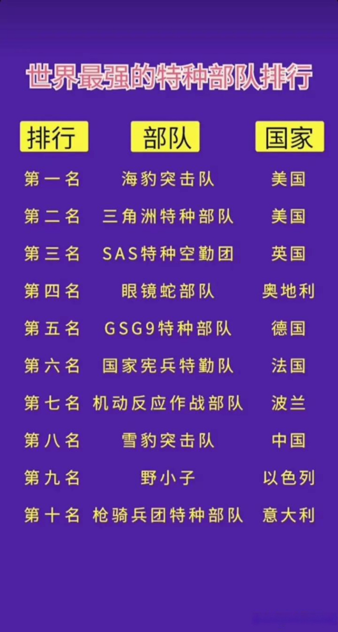 世界十大特种兵排行，世界十大特种兵排行揭秘